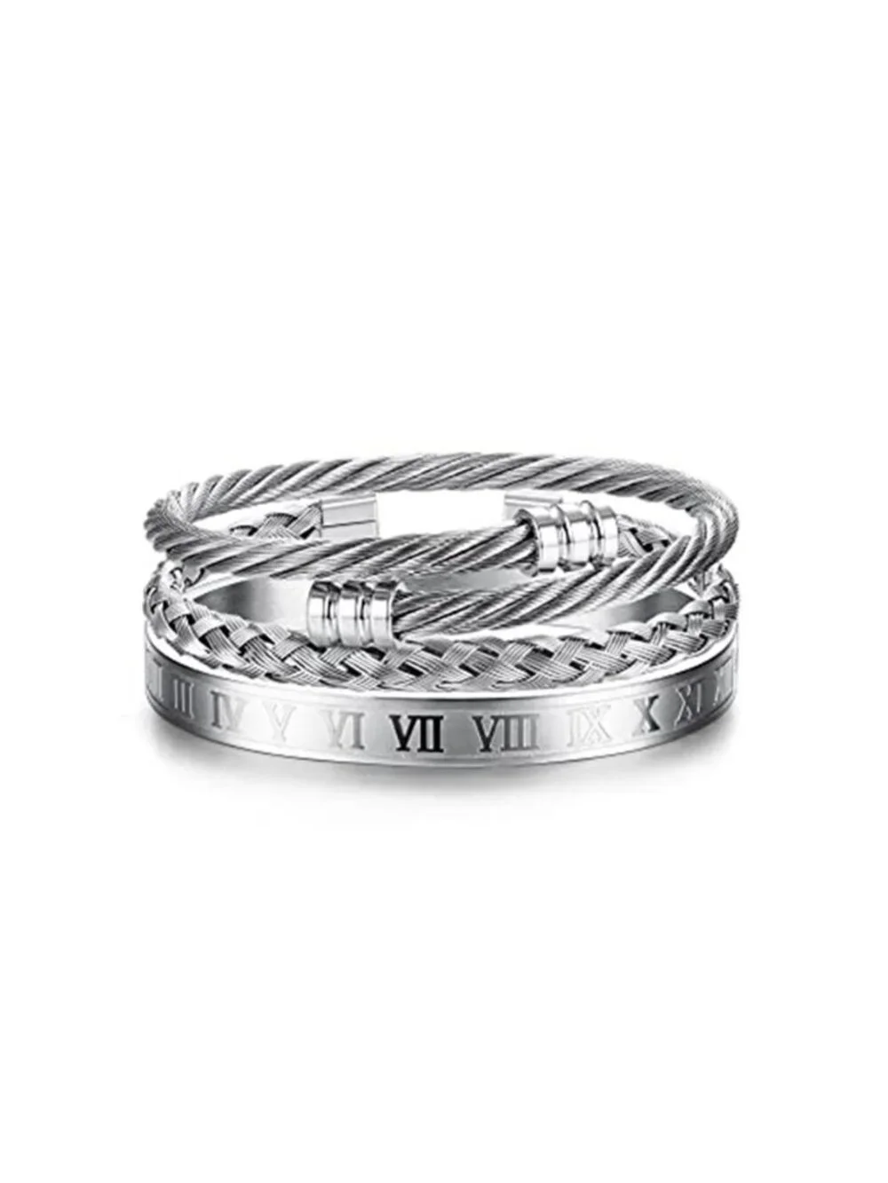 3Pcs Stainless Steel Bracelets for Men Roman Numeral Bangle Bracelet